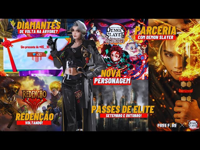 DIAMANTES NO LOBBY DE VOLTA?EVENTO REDENÇÃO VOLTANDO, PARCERIA DEMON SLAYER,  NOVA PERSONAGEM E+ FF 