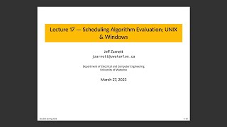ECE 350 Lecture 17: Scheduling in UNIX  & Windows