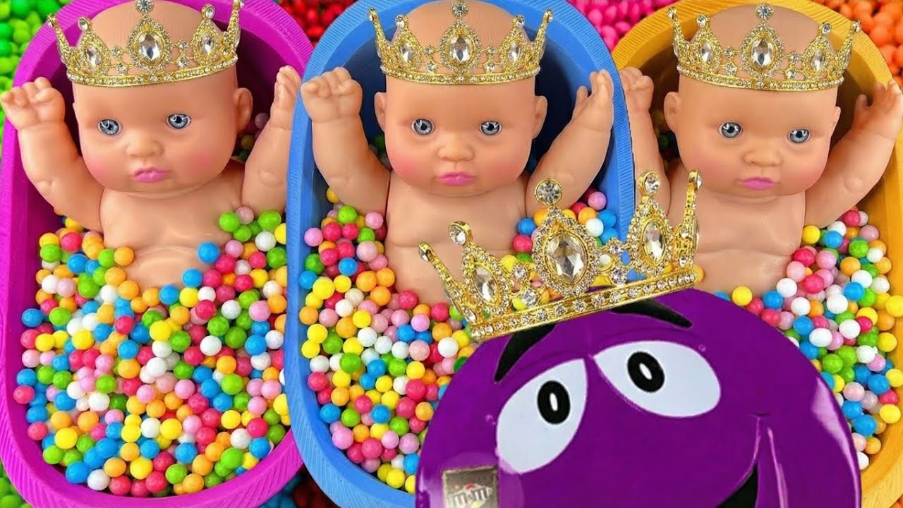 Full of 3 Rainbow BathTubs Candy with M&M's & Magic Slime Cutting Video