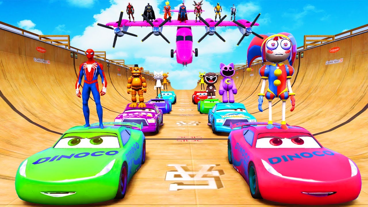 GTA V SPIDER-MAN 2 and FRIENDS, POPPY PLAYTIME Join in the Epic New Stunt Racing with Mack Truck