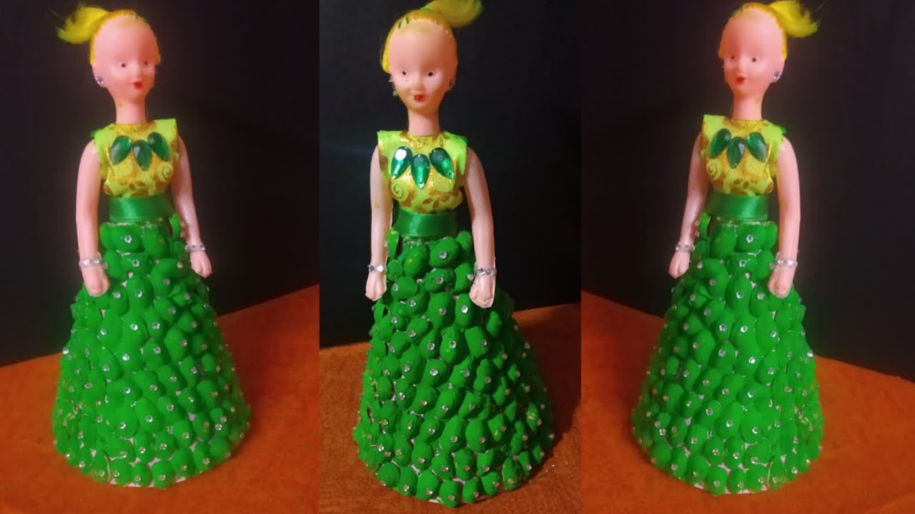 Making doll dress/ Pista shell doll decor/ Best out of waste.... - YouTube