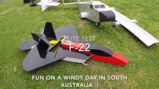 Flite Test FT F-22 Launch and flight on a windy day