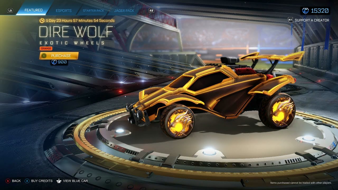 ROCKET LEAGUE ITEM SHOP *NEW* Orange Dire Wolf Exotic Wheels 06.11.