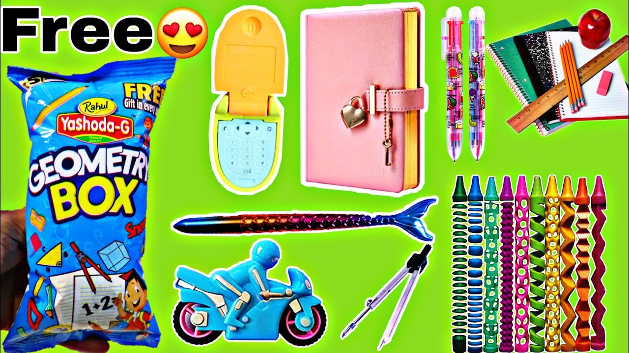 Geometry Box snacks 🤩 mein nikal commode sharpener 😱 mobile eraser 😍 fish pen 😁 or bhot sare