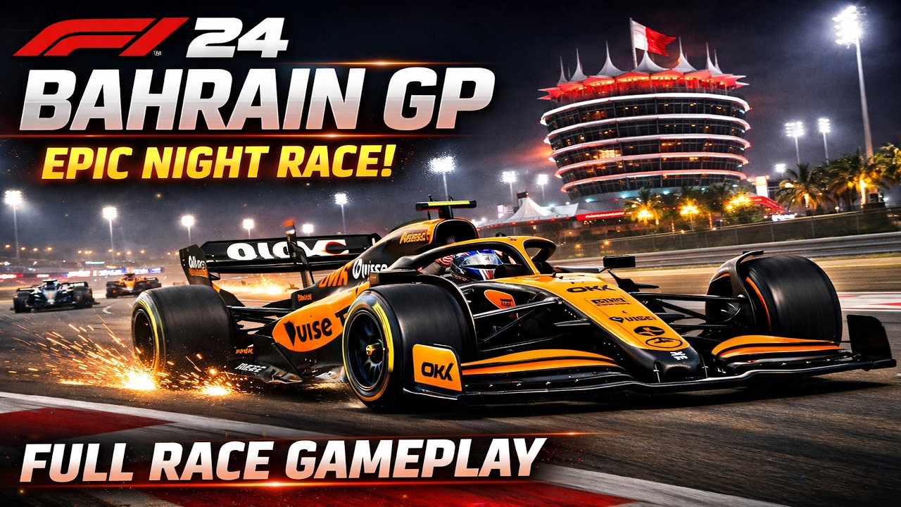 F1 Game Bahrain GP Full Race at Bahrain International Circuit Intense Desert Night Battle