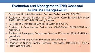 LIST OF OVER ALL 2023 CHANGES OF E & M CODING