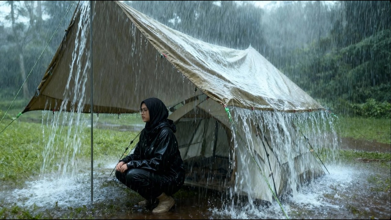 Кемпинг под проливным дождем‼️ Пытаемся построить теплую и уютную палатку | Расслабляющий дождь