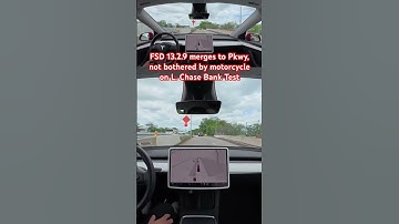 FSD 13.2.9 merges to Pkwy, not bothered by motorcycle on L. Chase Bank Test #teslafsd #fsdbeta #fsd