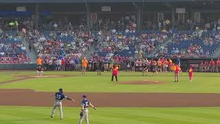 Karyn Parsons opening pitch Akron Rubberducks 6-3-23