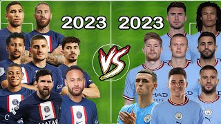 2023 PSG VS 2023 Man City Messi Neymar Mbappe Hakimi VS DE BRUYNE RIYAD Mahrez Haaland Julian Alvare