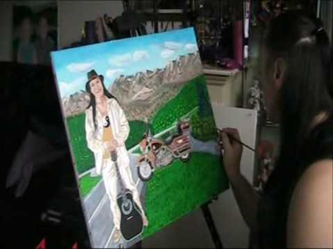 Ron Lindeman Painting a selfportrait and Harley Da...