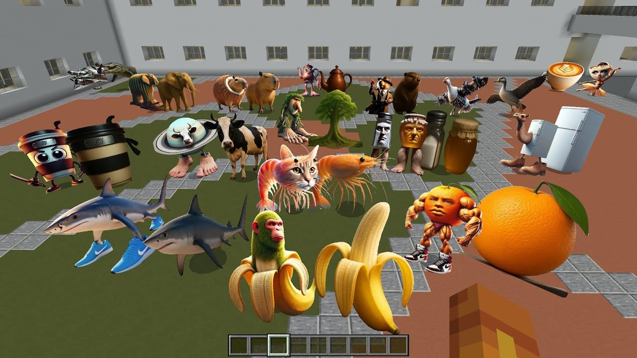 ALL Cursed Italian Brainrot Nextbot with Their Normal Version in GMOD Liminal Hotel in Mnecraft PE