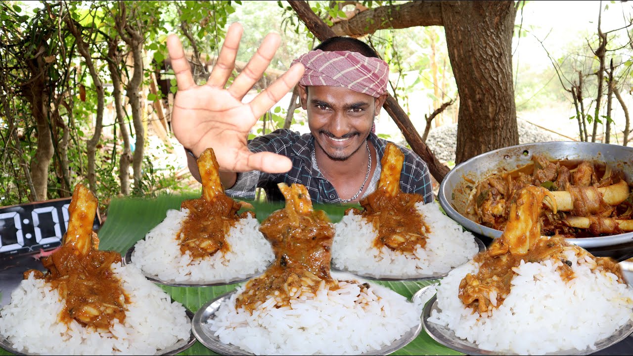 5-Plate Mutton Nalli,White rice,Mutton Bone Marrow Fast eating challenge