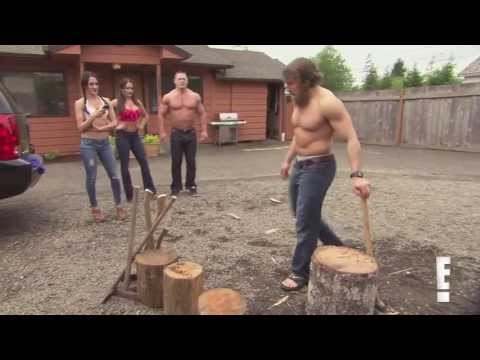 Total Divas S1E2 Clip #3 - Bella Twins, John Cena and Daniel Bryan in wood chopping contest