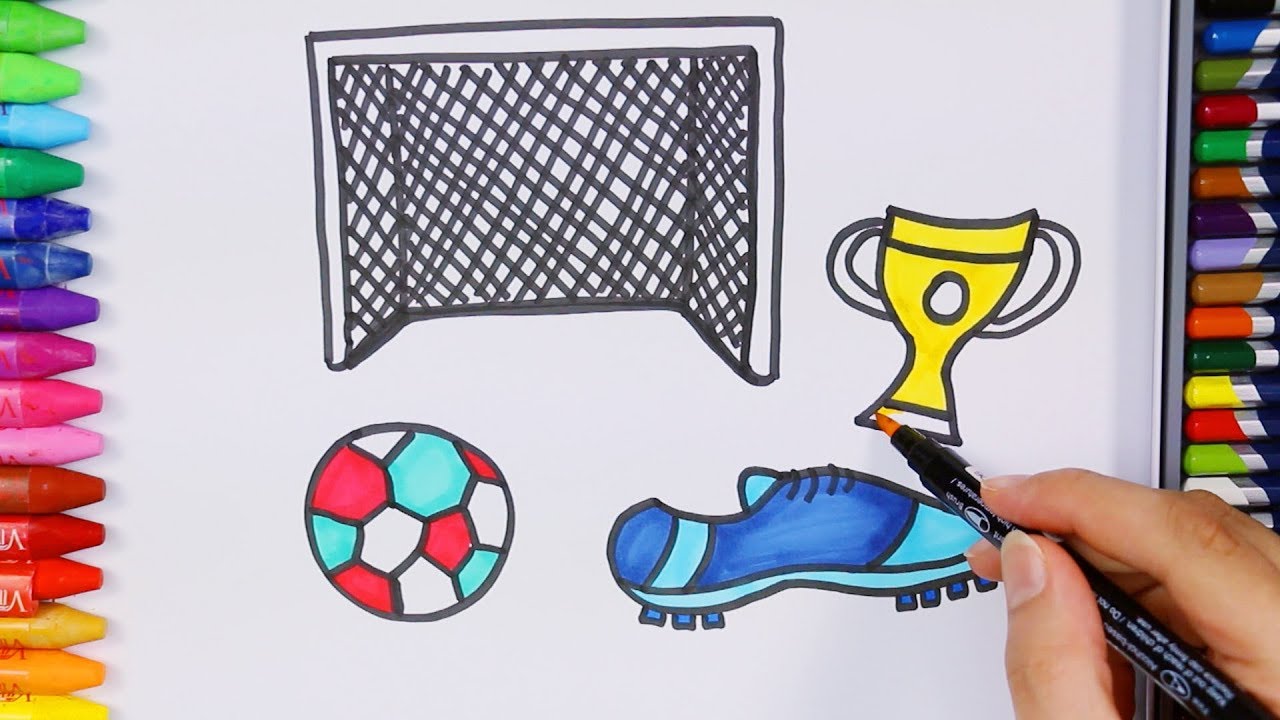 How to draw and color soccer shoe | Drawing coloring soccer equipment ...