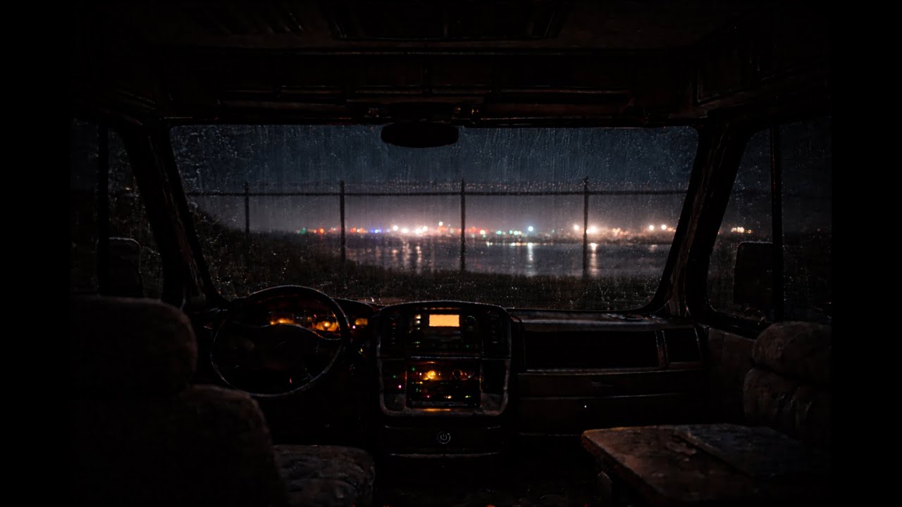 Watching the Storm At The Airport from a Parked RV | Heavy Night Rain (10:10) ASMR Rain.