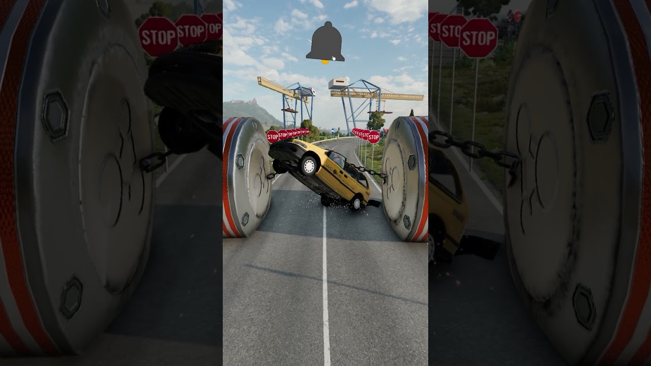 Хаос с цепным ограждением | Раздавлены полицейские машины и такси | Краш-тест BeamNG Drive 