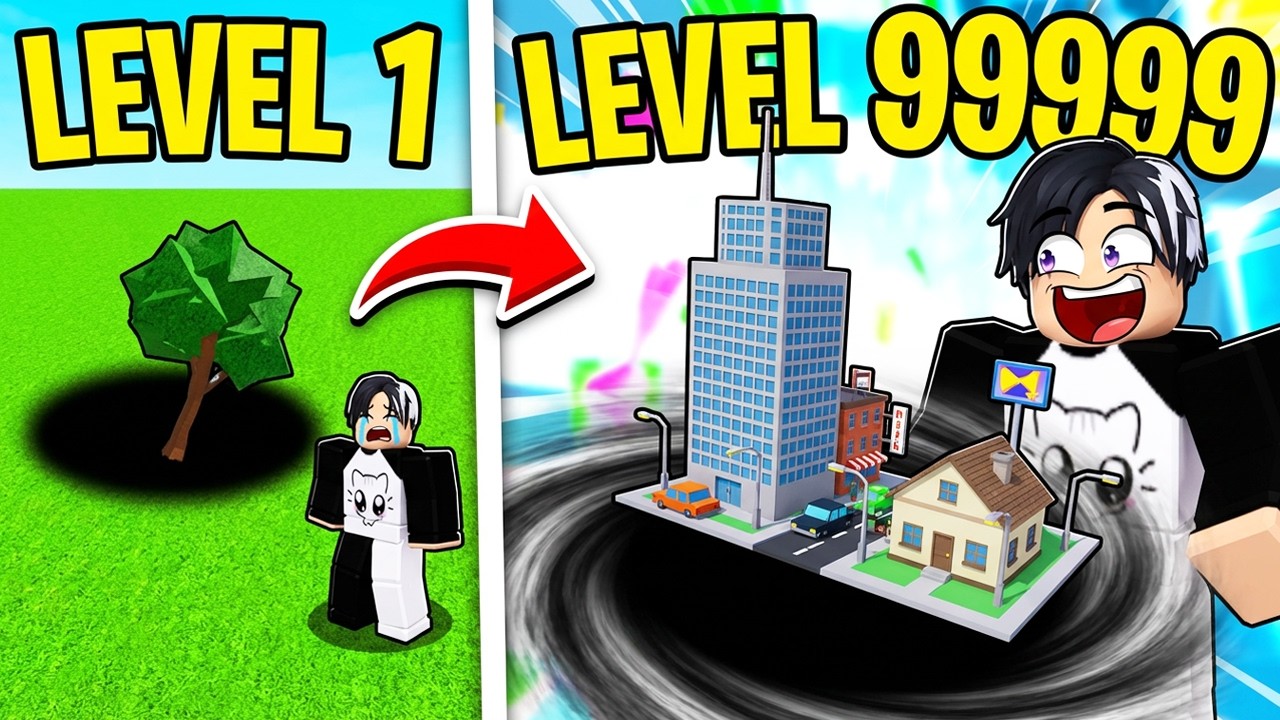 COMECEI UM BURACO PEQUENO E FIQUEI GIGANTE DEVORADOR DE CIDADES NO ROBLOX SEJA UM BURACO