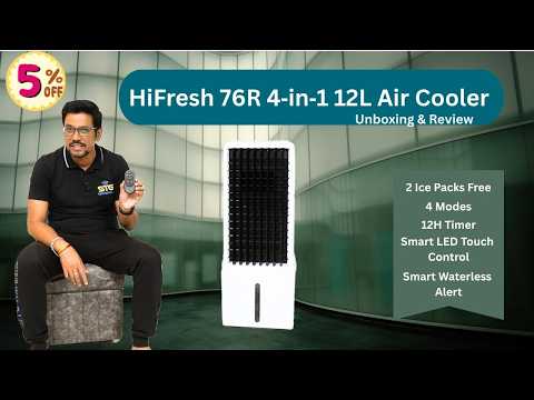 Hifresh 76r 4‑in‑1 12l Air Cooler Fan Unboxing & Review 🆒🆒 | Cooling Test, 2 Ice Packs, 90° Swing