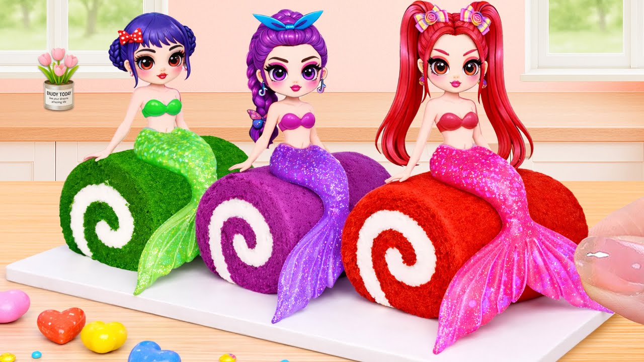 Торт в стиле K-Pop: Охотник на демонов и русалка 🧜‍♀️💚💜❤️ | Конкурс «Трио красочных рулетов» | То...