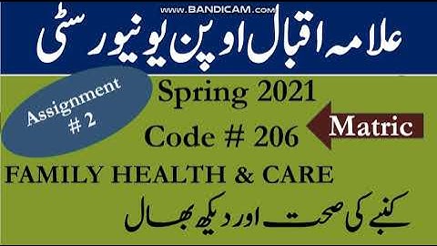 AIOU Code 206 Solved Assignment No.2 Spring  2021 || Family Health & Care || Level: Matric