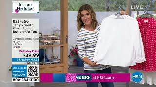Jaclyn Smith Floral Eyelet ButtonUp Top