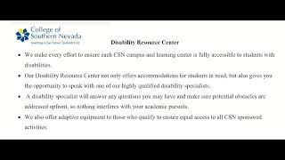 Disability Resource Center student support services information.