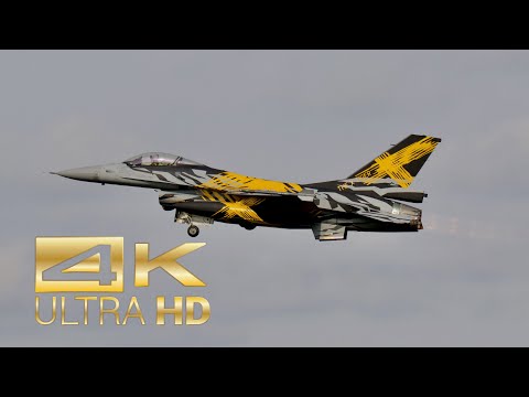 (4K) F-16 Fighting Falcon the Belgian Thunder Tigers departure and landing at Kleine Brogel Airbase