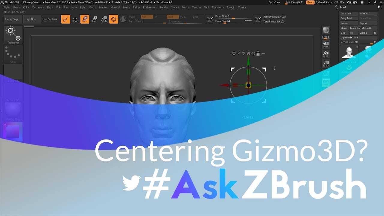 how to center zbrush 3d gizmo