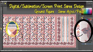 Digital Sublimation Saree design 25 ll Adobe illustrator 2025 ll Saree design 25 screenshot 4
