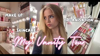 Vanity Tour 🎀 aesthetic makeup & skincare collection | organisation storage
