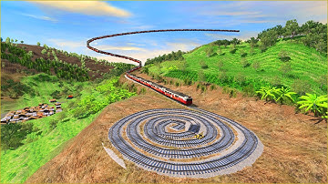 Train vs Rotating Railroad Track #9-Trains Descend from the Sky | Trainz Simulator 2019