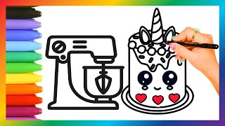 How to draw a birthday cake and stand mixer🎂🌈😋|drawing for kids
