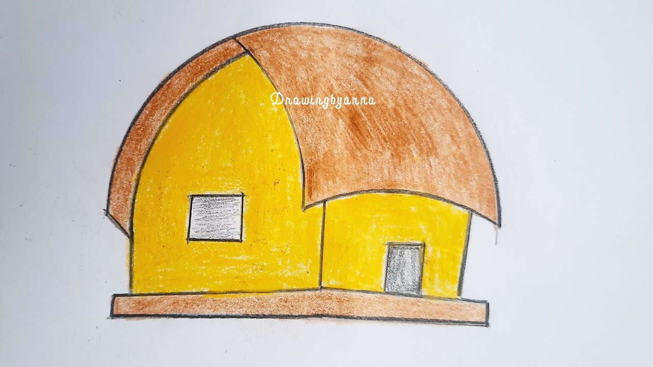 How to draw A Village House / Hut step by step (very easy) | Ghor ...