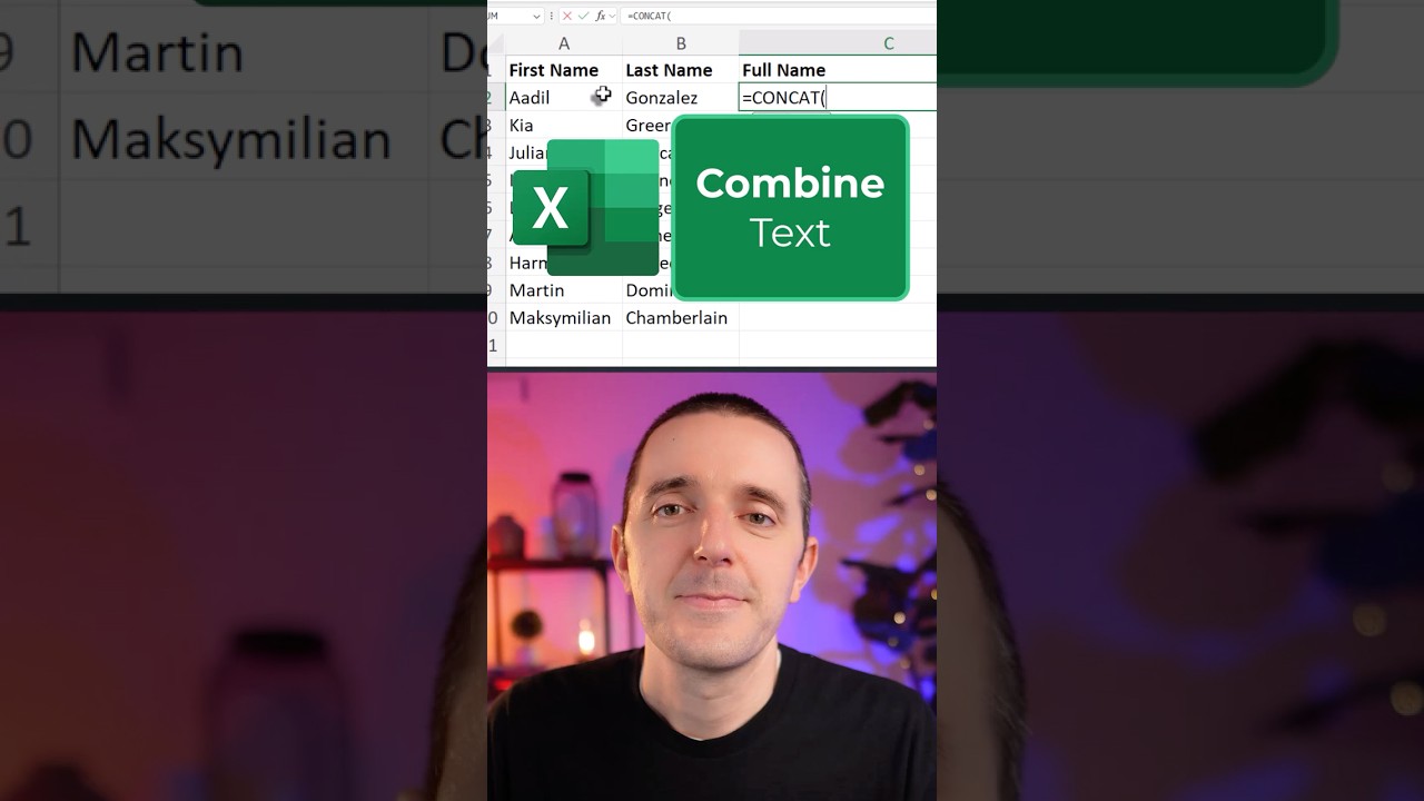Combine Text in Microsoft Excel (CONCAT) 
