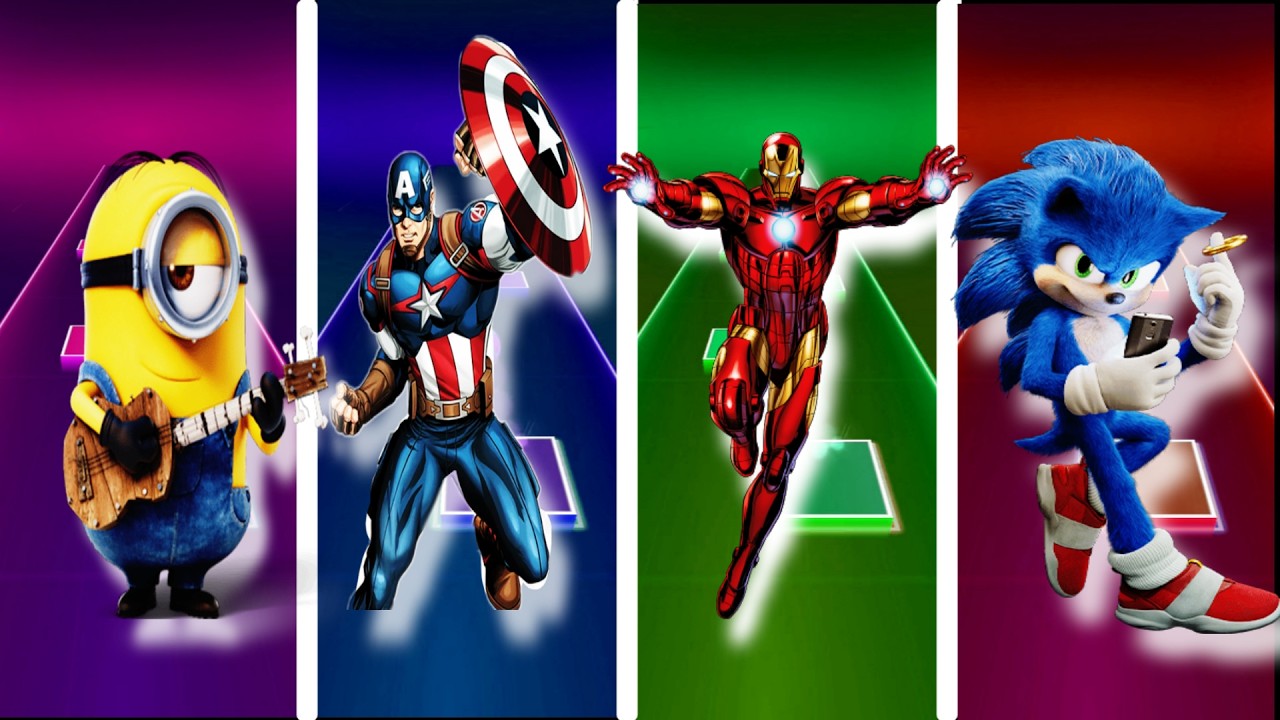 Minions Vs Captain America Vs Ironman Vs Sonic Tiles Hop EDM Rush🥇🥈🥉