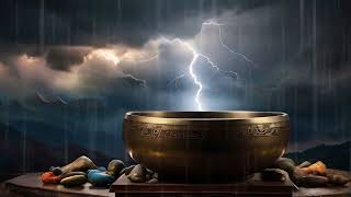 Relaxing Rain, Thunder & Lightning Ambience for Sleep, Study | Singing Bowl Meditation | White Noise