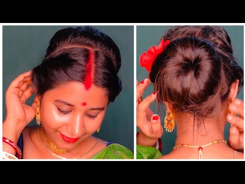 Festive Hairstyle || Khopa/Bun hairstyle With Fresh Flower🌺Bridal/party  hairstyle#easyhairstyle - YouTube