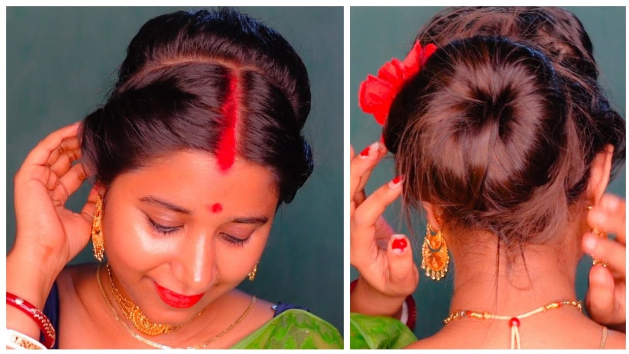 Quick and Easy Bun Hairstyle |Bridal khopa | Hairstyle for saree|Puff bun  with donut|party hairstyle - YouTube
