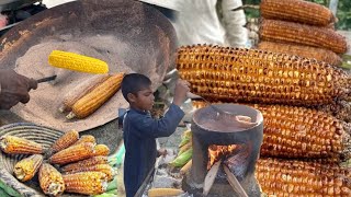 7 Years Old Boy Selling Sauces Grilled Corn | Street Food | Roasted  Corn in Sand & Salt