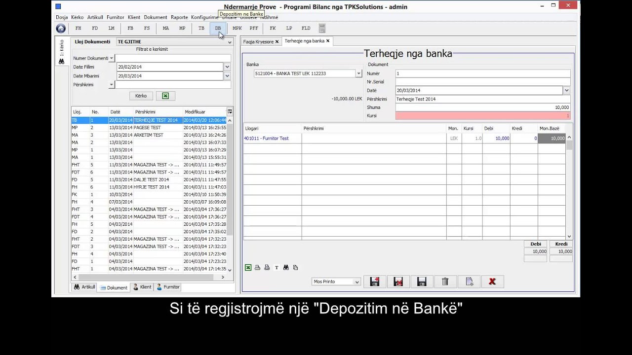 Dokumentat e Bankes ne Programin Bilanc