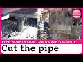 Workers Remove Giant Pipe That Burst From Ground In Osaka Workers Remove Giant Pipe That Burst From Ground In Osaka