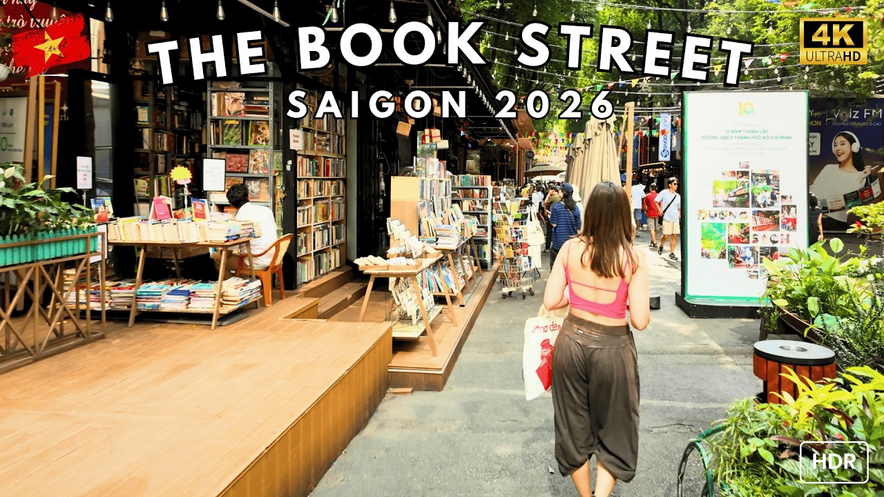 Charming Book Street Nguyễn Văn Bình in Saigon 🇻🇳  HCMC [4K HDR & Binaural Audio] Vietnam Walk 2026
