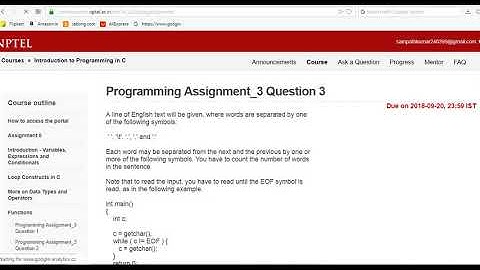 INTRO TO C PROGRAMMING | | NPTEL ASSIGNMENT SOLUTION | | OCTOBER  2018