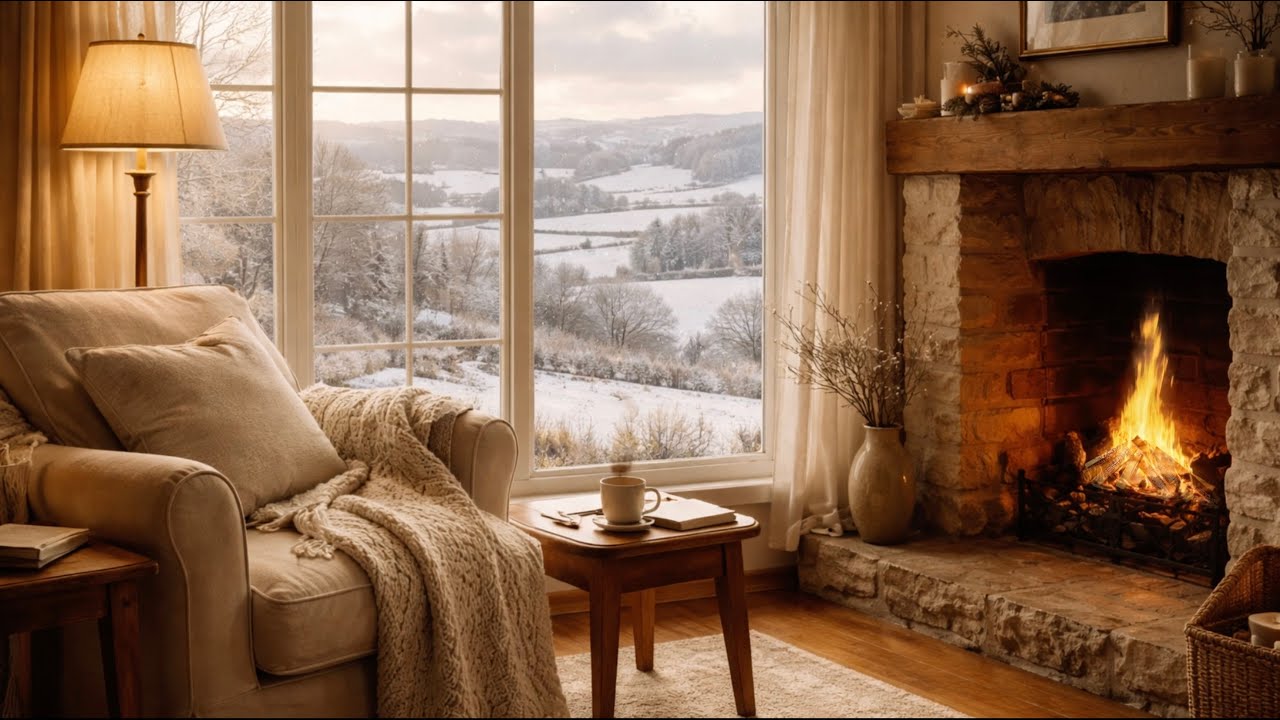 Gentle Snowfall & Fireplace Sounds | Perfect Ambience for Work, Study & Rest