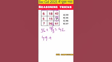 Reasoning tricks | SSC (GD) 2021 , Find missing number|Analogy number short trick| #shorts