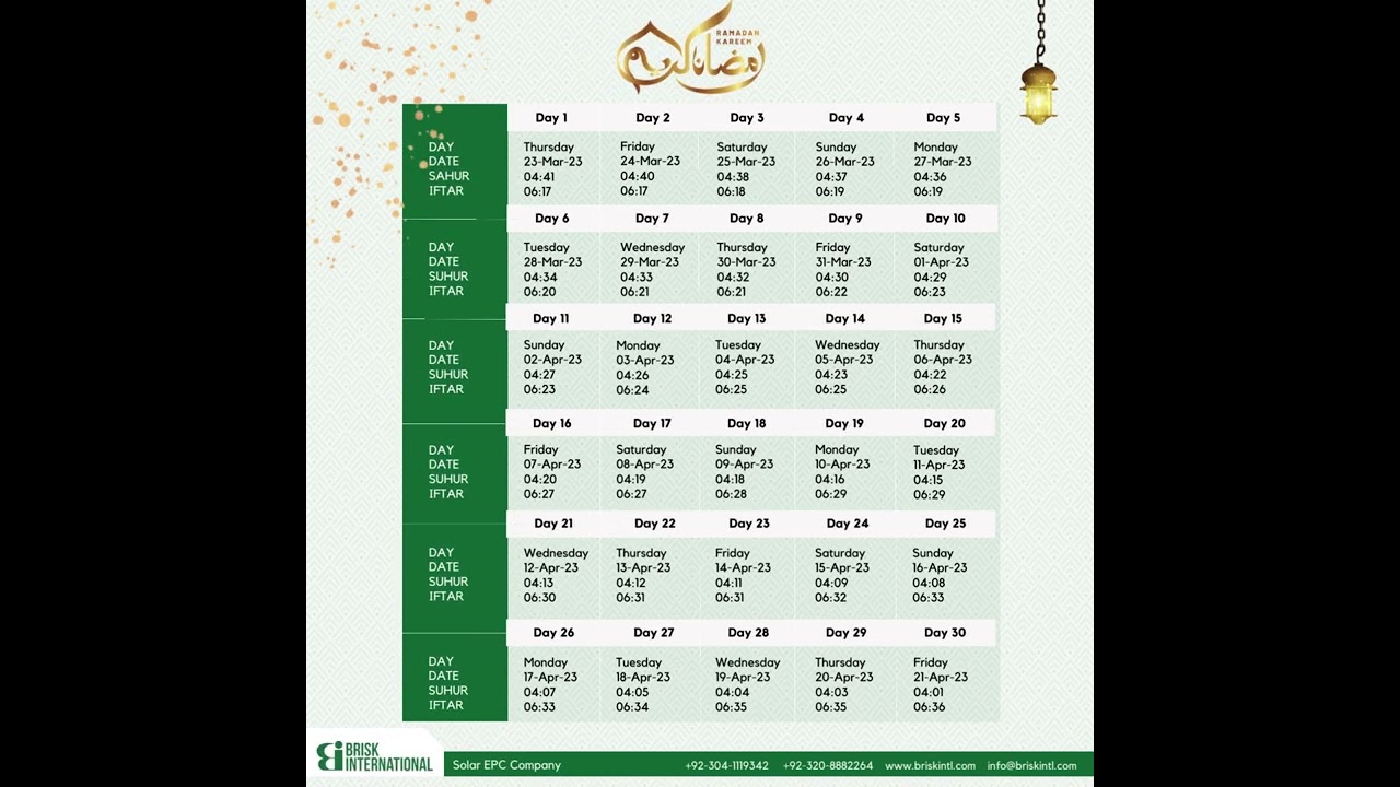 Ramadan Calendar 1444H/2023