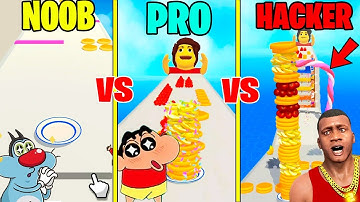 NOOV vs PRO vs HACKER in PAN CAKE RUN with SHINCHAN CHOP & OGGY!