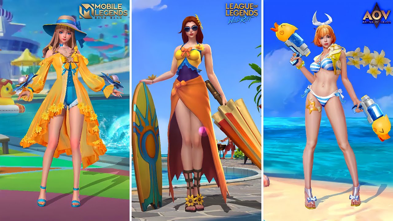ALL MOBA SUMMER SKINS COMPARISON | MOBILE LEGENDS Vs WILD RIFT Vs ARENA OF VALOR Vs ONMYOJI ARENA