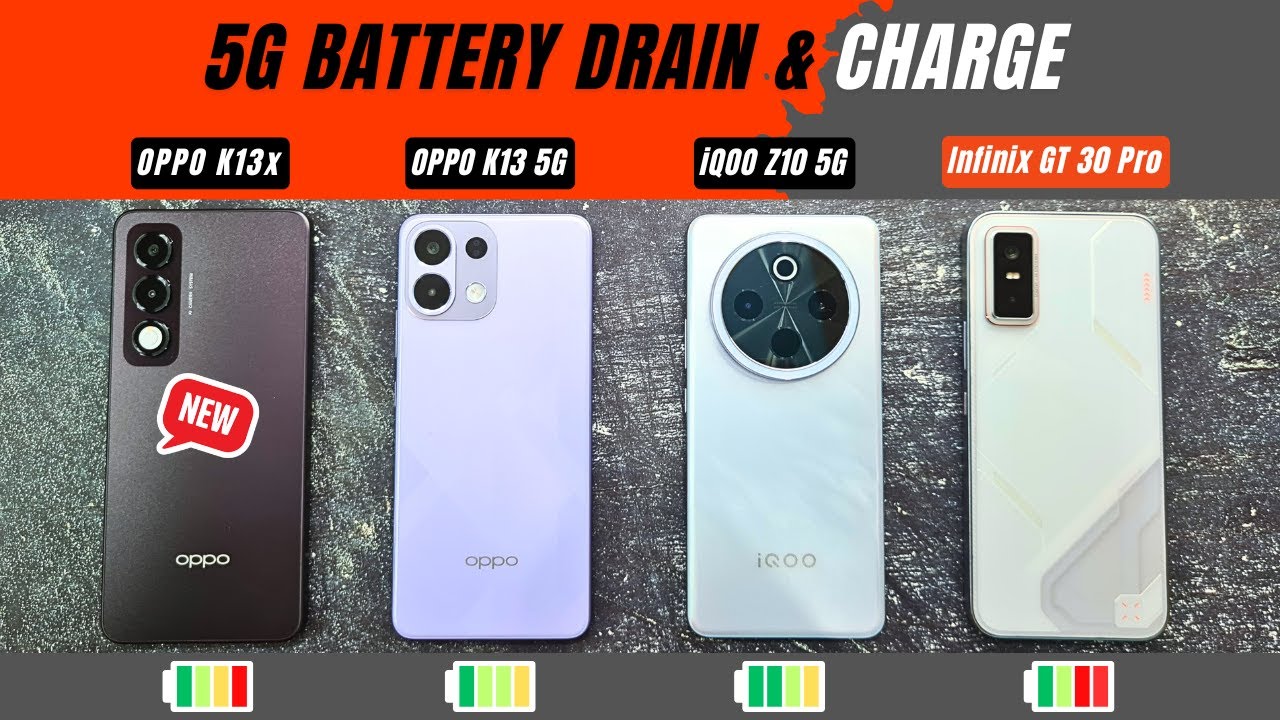 (5G) BATTERY Drain & CHARGING TEST | OPPO K13x vs OPPO K13 vs iQOO Z10 vs Infinix GT 30 Pro